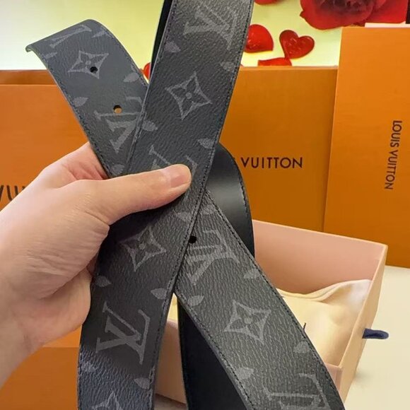 Louis Vuitton Monogram Black Leather Belt with LV Buckle 100% AUTHENTIC! - Picture 7 of 8